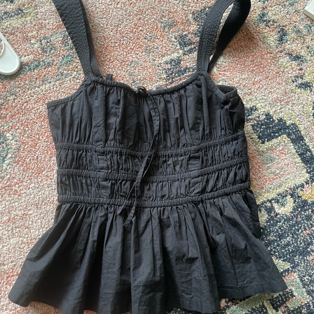 Aritzia black corset / peasant peplum top